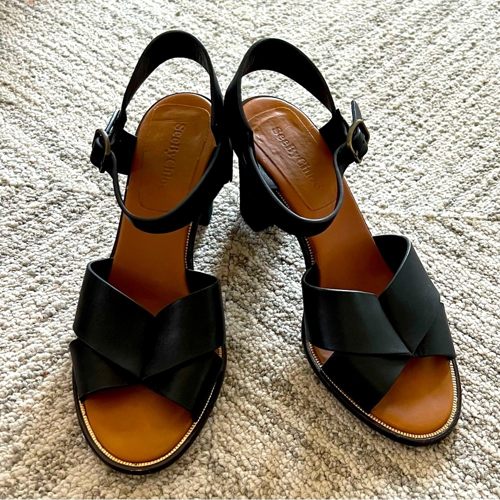 Stacked heel See by Chloe buckle sandle